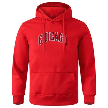 Мужские пуловеры с принтом американского города Чикаго, Свободная негабаритная рубашка с капюшоном, Повседневная мягкая спортивная одежда, Креативный спортивный костюм для мужчин