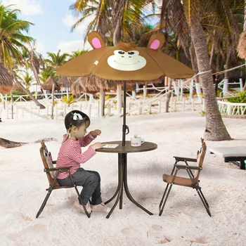 Набор детских столиков и стульев, уличная складная садовая мебель с рисунком обезьянки, съемный и регулируемый по высоте зонт от солнца