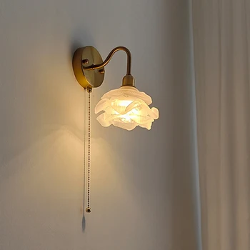 Настенный светильник в виде стеклянного цветка, Зеркальные светильники в спальне, ванной, Лестничный светильник, Скандинавское современное светодиодное настенное бра, прикроватное украшение для гостиной
