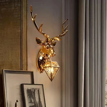 Настенный светильник с головой американского оленя, креативное декоративное украшение дома в постмодернистском стиле, гостиная, спальня, ТВ, фоновые настенные светильники