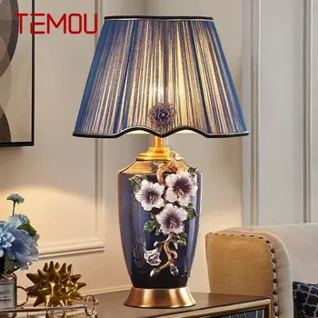 Настольная лампа TEMOU Modern Ceramics, светодиодная Винтажная креативная роскошная латунная настольная лампа для дома, гостиной, кабинета, спальни, прикроватной тумбочки