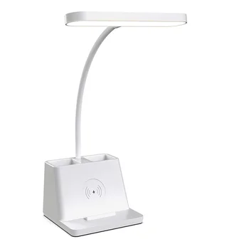 Настольная лампа с беспроводным зарядным устройством, белая настольная лампа с гусиной шеей, учебные лампы для спален -Настольные лампы для домашнего офиса
