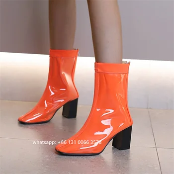 Непромокаемые ботинки из ПВХ, разноцветные ботильоны 18,5 см, квадратный каблук 7,5 см, молния сзади, повседневная обувь в уличном стиле, женский размер 34-43, бесплатная доставка