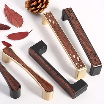 Новая китайская деревянная ручка дверцы шкафа для современного простого гардероба, мебельные ручки из цинкового сплава с зернистостью древесины