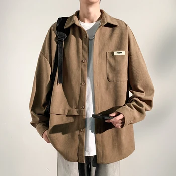 Новая Корейская вельветовая ткань Мужская рубашка Свободная Модная женская рубашка с длинными рукавами и отворотами Куртка в стиле хип-хоп Для пары Пальто Осенние Горячие продажи