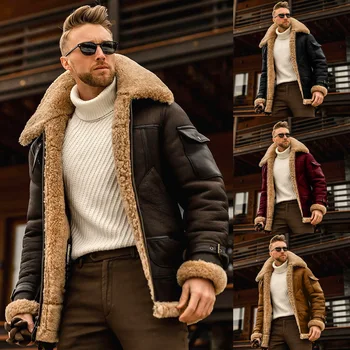 Новая модная мужская флисовая куртка с отложным меховым воротником, плотные пальто, утепленная теплая кожаная верхняя одежда, мужская зимняя уличная одежда, ветровка