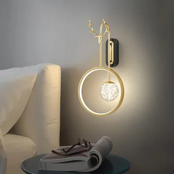 Новый Настенный светильник LED Gold Прикроватная Тумбочка для спальни в Скандинавском стиле Роскошное Простое Креативное Бра для гостиной с Оленьим рогом На заднем плане, бра для декора, Светильник