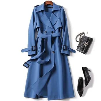 Однобортные тренчи, Повседневные куртки с завязками, женская длинная ветровка Mountaineeri 2023, женское новое Корейское двойное пальто