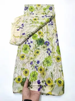 Оптовая продажа Роскошной африканской ткани 2023, новейшая зеленая индийская ткань сари, Высококачественное тюлевое кружевное свадебное платье с 3D-принтом и блестками