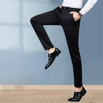 Осенние плотные мужские брюки, однотонный эластичный молочный шелк, Новые деловые офисные мужские повседневные брюки Ice Silk, мужские брюки A125