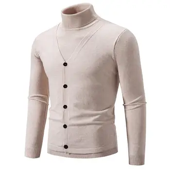 Осенний мужской свитер, стильный мужской свитер с высоким воротником и пуговицами, приталенный, без усадки, осенне-зимняя мода