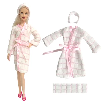 Официальная кукла NK 1/6 Комплект платья-халата: модное белое платье на шнуровке, халат + лента для волос + банное полотенце Для Кукольного домика Барби