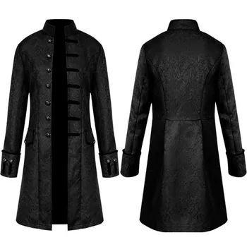 Пальто на Хэллоуин, мужские зимние теплые винтажные фраки, куртки, готический Викторианский средневековый костюм, верхняя одежда, пуговицы, смокинги