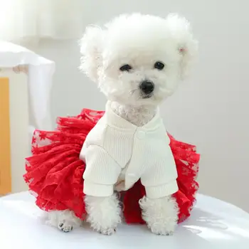 Платье для домашних животных С изысканной вышивкой, Рождественское красное платье для торта, легко моющееся, прочное Платье принцессы для кошек и собак, товары для домашних животных