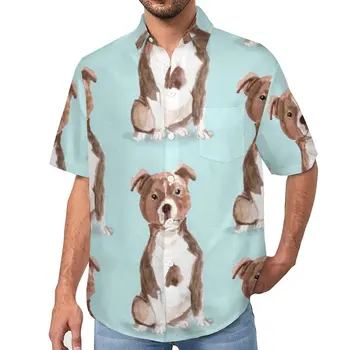 Повседневные рубашки для Стаффордширского бультерьера, рубашка для отдыха с собакой, Гавайи, ретро-блузки с рисунком мужчины, большие размеры 3XL 4XL
