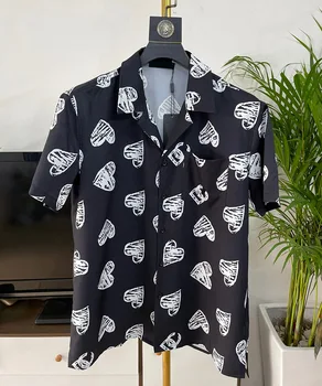 Роскошная Королевская рубашка Мужская Одежда Повседневная Мужская Социальная рубашка с принтом Любви с коротким рукавом Camisa Masculina Manga Longa Prom Party Shirt
