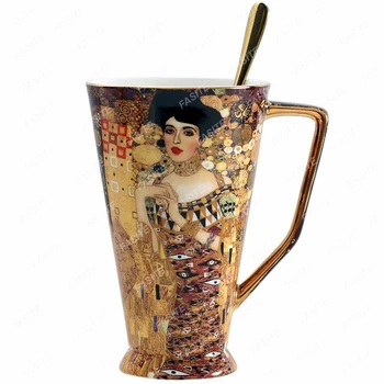 Роскошная кофейная чашка Klimt Kiss, керамические золотые винтажные оригинальные кружки, фарфоровые чашки для эспрессо, посуда из костяного фарфора, персонализированный подарок