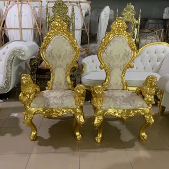 Роскошный Свадебный Золотой королевский трон для королевы, стулья с высокой спинкой для жениха и невесты, стул принцессы