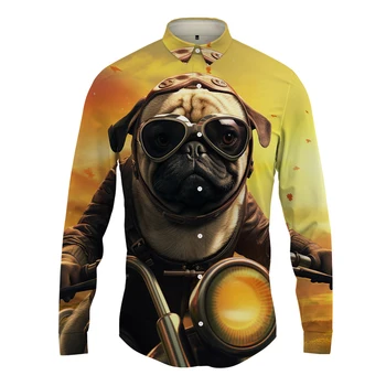 Рубашка с 3D-принтом Cool Dog Мужская свободная рубашка для отдыха большого размера, весна-осень, новая рубашка с длинными рукавами, уличная рубашка