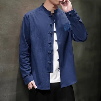 Рубашка с вышивкой в китайском стиле, модная уличная одежда, рубашка с длинным рукавом Harajuku, мужская рубашка 5XL, мужская рубашка 2023 г.