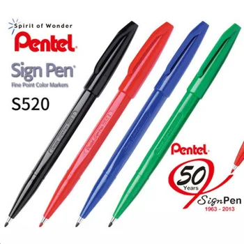 Ручка для вывесок Pentel, S520, фломастеры с волокнистым наконечником, цветная подводка, кончик 2 мм, ширина линии 1 мм для обычного письма, рисования каракулями