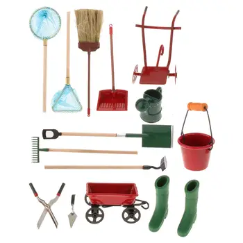 Садовые инструменты для моделирования 14x1:12, детские игрушки для уборки, Мини-орнамент, Садовая мебель, Миниатюрный инструмент, Миниатюрные Садовые инструменты,
