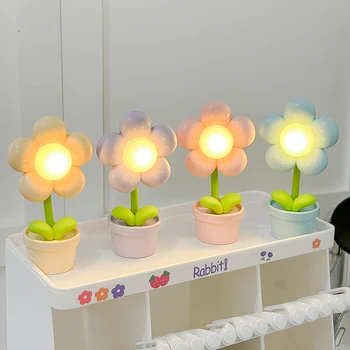 Светодиодные цветочные ночные светильники Мини-настольный светильник Настольное украшение Креативная прикроватная лампа для украшения спальни Детский Праздничный подарок