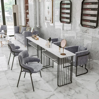 Скандинавские железные столы для ногтей, стол для профессионального маникюра в салоне красоты, простой домашний стол для макияжа и стул, легкая роскошная мебель для салона