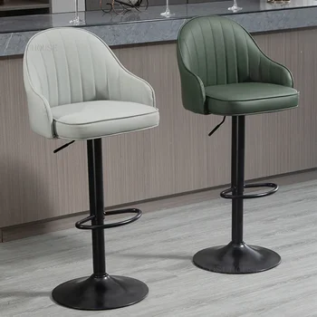 Скандинавские кожаные барные стулья для кухни, современный минималистичный барный стул со спинкой, легкий Роскошный барный стул, Вращающийся Бытовой Высокий табурет