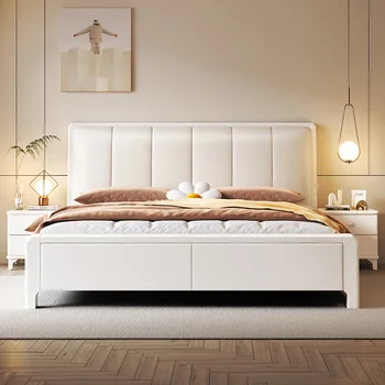 Современная минималистичная кровать из массива дерева, скандинавская двуспальная кровать 1,8 м, двуспальная кровать в главной спальне, двуспальная кровать 1,5 м высотой