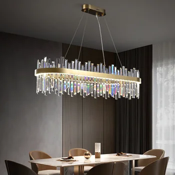 Современная роскошная хрустальная люстра с золотым светом, светодиодная лампа для гостиной, современный круглый/прямоугольный декор для столовой, светильник-шанделье