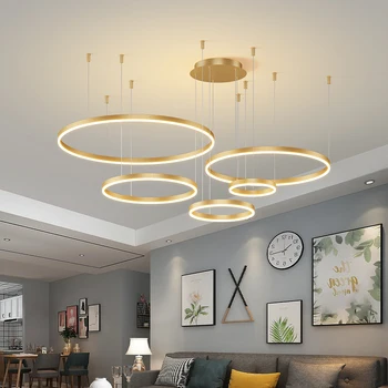 Современная светодиодная потолочная люстра с круглым кольцом, Люстра для гостиной, спальни, столовой, домашнего внутреннего освещения, декора, люстры