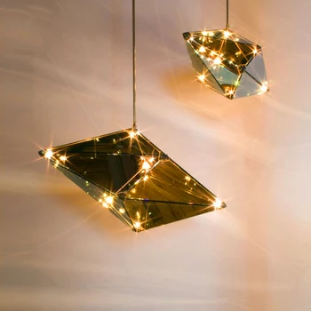 Современная стеклянная светодиодная люстра, модель Diamond, подвесной светильник в стиле ЛОФТ, спальня, гостиная, столовая, лестница, Внутреннее освещение