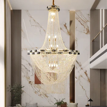 Современная хрустальная люстра вилла двухуровневая гостиная большой декоративный светильник роскошный вестибюль отеля полый проектный светильник