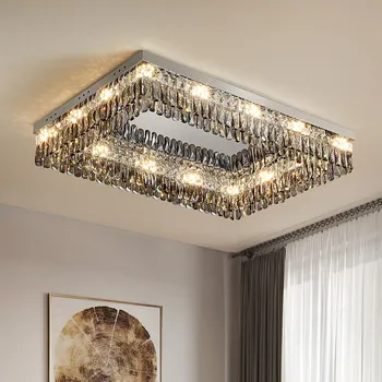 Современная хрустальная потолочная лампа для гостиной, прямоугольные хрустальные люстры с регулируемой яркостью, освещение спальни, светодиодный потолочный светильник