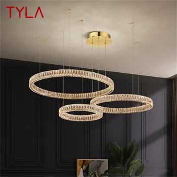 Современный подвесной светильник TYLA Роскошные хрустальные светодиодные светильники с тремя кольцами, Декоративные Круглые Люстры для гостиной
