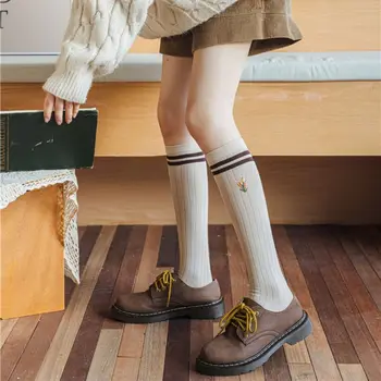 Удобные осенние модные бесшовные длинные носки Kawaii в японском стиле, женские чулки-тюльпаны, вязаные носки с жаккардовым рисунком