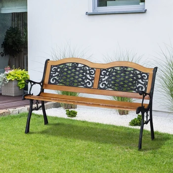 Уличная садовая скамейка 50 дюймов, рассчитанная на 2 персоны, из дерева и металла с элементами антиквариата Для наружных садов на заднем дворе