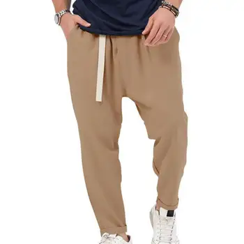 Уникальные мужские шаровары, однотонные брюки свободного кроя, шаровары с эластичным поясом, карманы на ремне, стильные мужские брюки