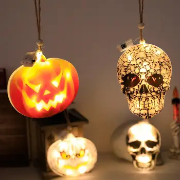 Фонари на Хэллоуин в форме тыквы, декоративные фонари на Хэллоуин, Жуткие 3D подвесные украшения в виде черепа дьявола из тыквы в помещении и на улице