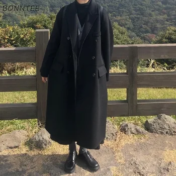 Черное смесовое женское однотонное студенческое крутое модное простое пальто с отложным воротником в корейском стиле, новое шикарное осенне-зимнее пальто в стиле Хай-стрит