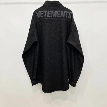 Черные джинсовые куртки Vetements для мужчин и женщин 1: 1 Высокое качество, большой логотип, повседневные пальто оверсайз, джинсовая куртка Vetements
