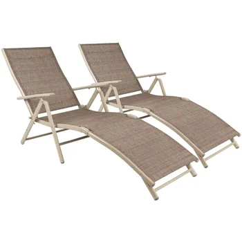 Шезлонги для патио, набор из 2 пляжных регулируемых шезлонгов, откидные кресла у открытого бассейна, шезлонги
