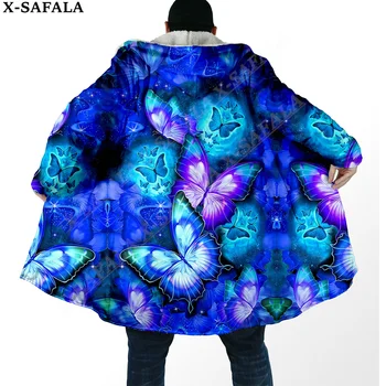 Яркое Психоделическое пальто с бабочкой, 3D принт, Толстый теплый плащ с капюшоном, мужской Ветрозащитный флисовый повседневный унисекс-5