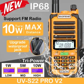 2023 Baofeng UV S22 PRO V2 IP68 Водонепроницаемая Портативная Рация мощностью 10 Вт Type-C Зарядное Устройство FM-радио UHF VHF Long Range Upgrade UV-9R Plus