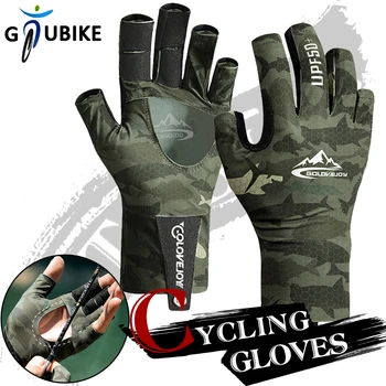 GTUBIKE UPF50 + Велосипедные перчатки с полупальцами, противоскользящие, предотвращающие порезы, дышащие, высокоэластичные, из ледяного шелка, быстросъемные рыболовные рукавицы