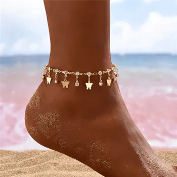 ZOSHI Модные браслеты-цепочки с подвеской в виде бабочки и кристаллов для женщин, Бохо, летние пляжные украшения, женские позолоченные цепочки, ножной браслет