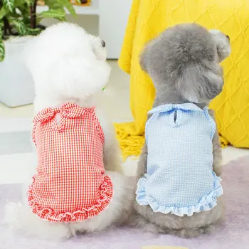 Весенне-летняя одежда для домашних животных, рубашки для собак и кошек, юбка в мелкую клетку, простая милая одежда для маленьких собак породы померанский шпиц чихуахуа