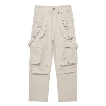 Винтажные джинсы-карго с несколькими карманами, мужские прямые джинсовые брюки уличной стирки, мужские хип-хоп негабаритные широкие брюки Pantalones 2023