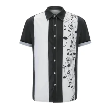 Гавайские блузки, рубашки и блузки, мужская одежда, топ с музыкальным принтом, Рубашки с коротким рукавом, Дышащие рубашки на пуговицах